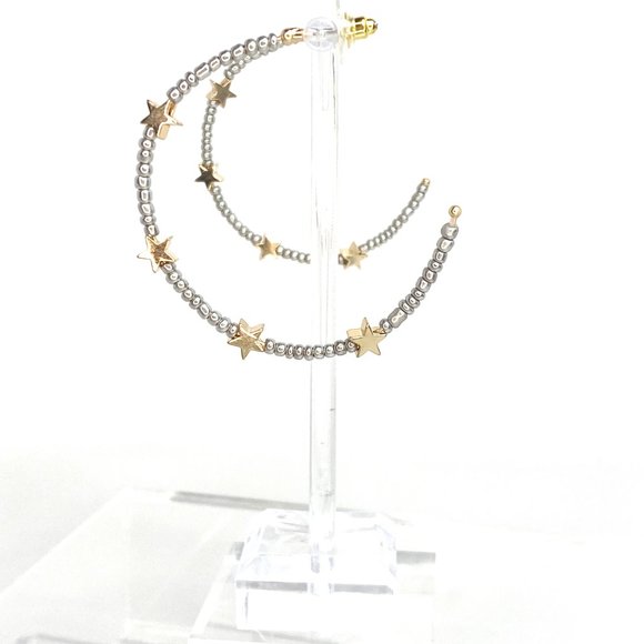 Silver and Gold Tiny Star Hoops - Picture 2 of 6